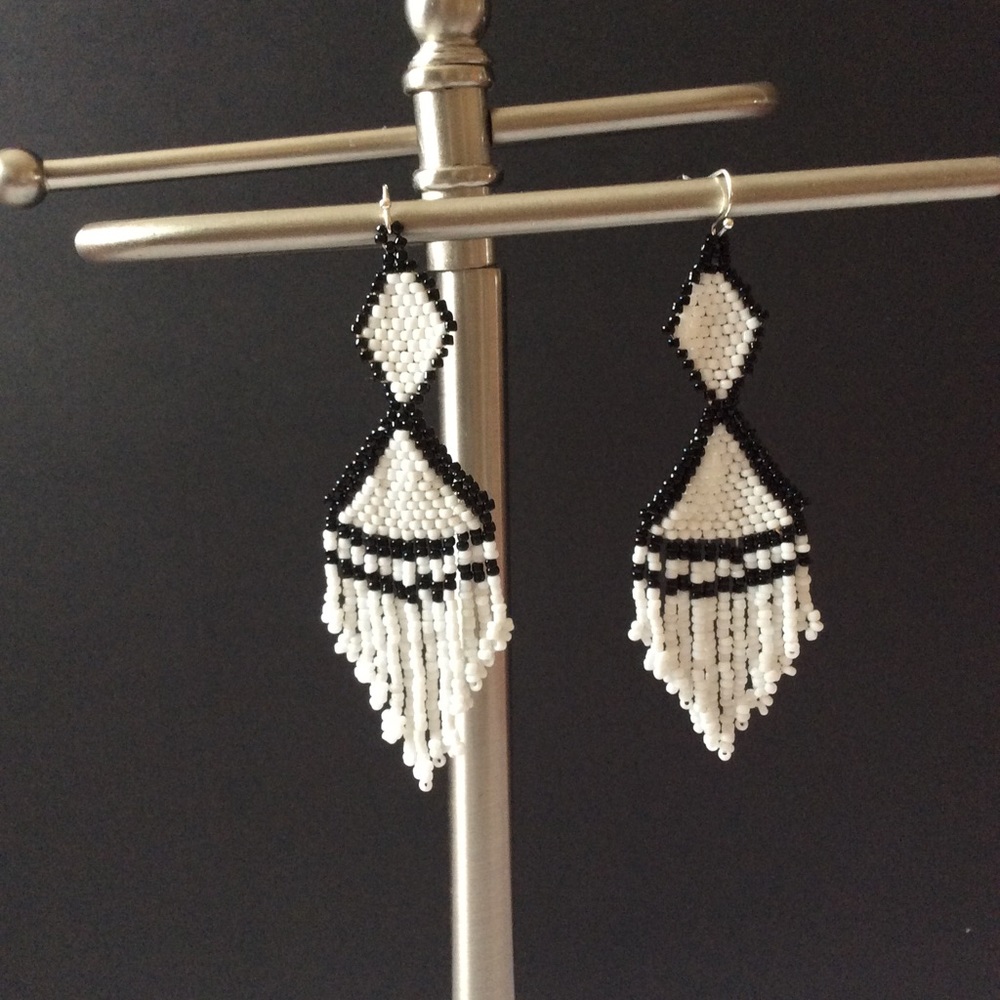 Earrings hand made white and black